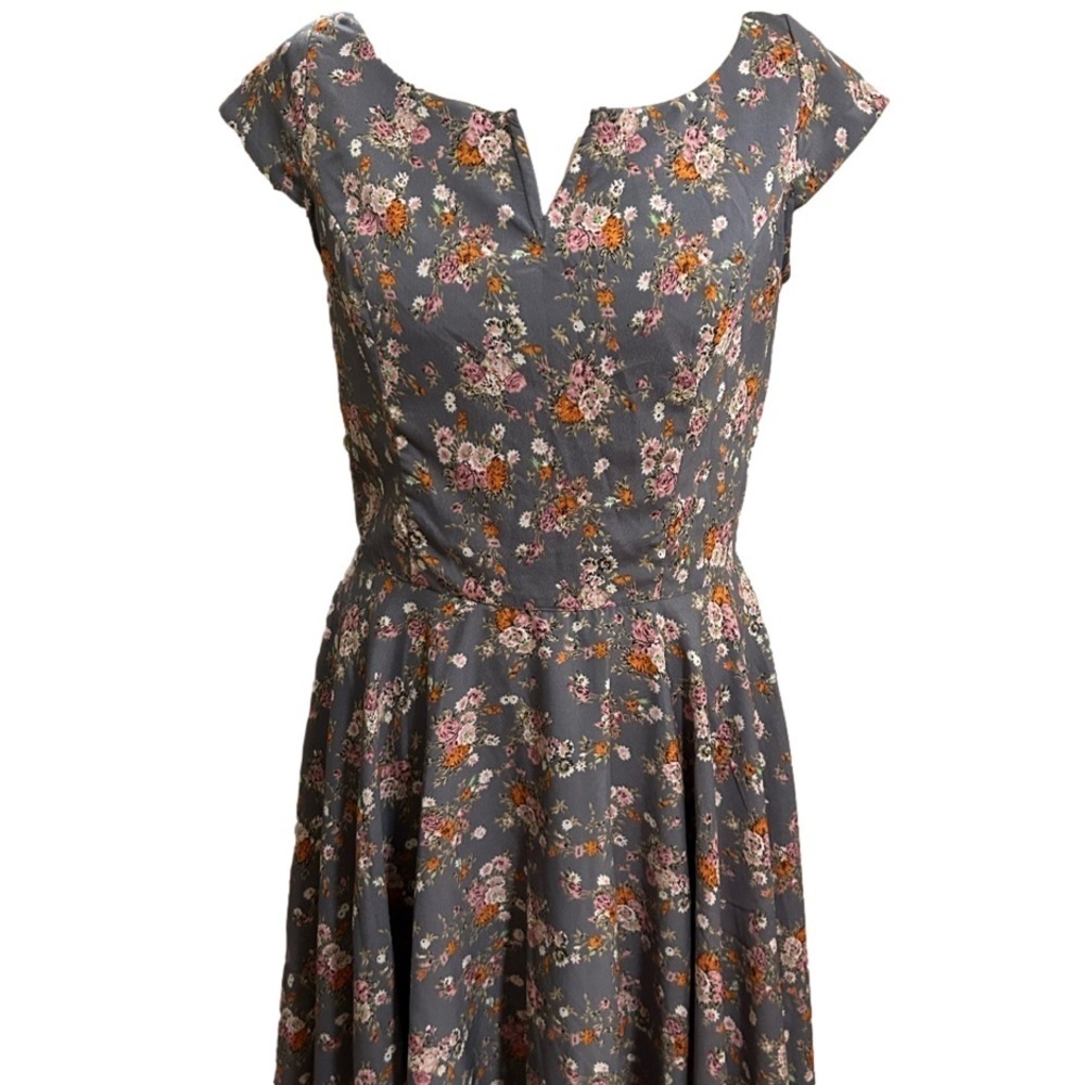 Hell Bunny Gray Floral Dress